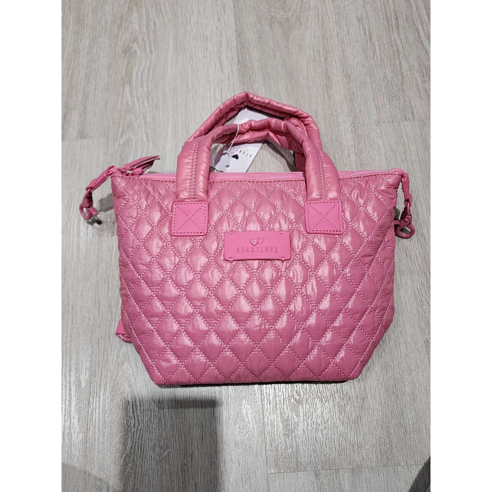 HEARTLOVE Quilted Tote Bag Pink Vegan Leather Top Handle Crossbody New